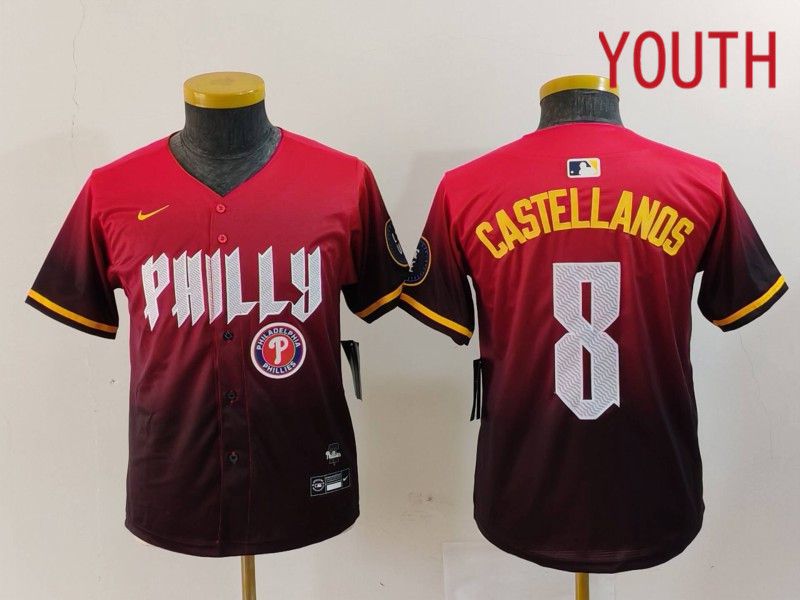 Youth Philadelphia Phillies #8 Castellanos Red City Edition 2024 Nike MLB Jersey style 4->youth mlb jersey->Youth Jersey